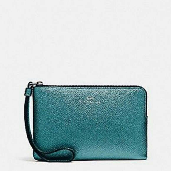 NWT COACH Leather Wristlet~Metallic Teal~F21070 - Picture 8 of 8